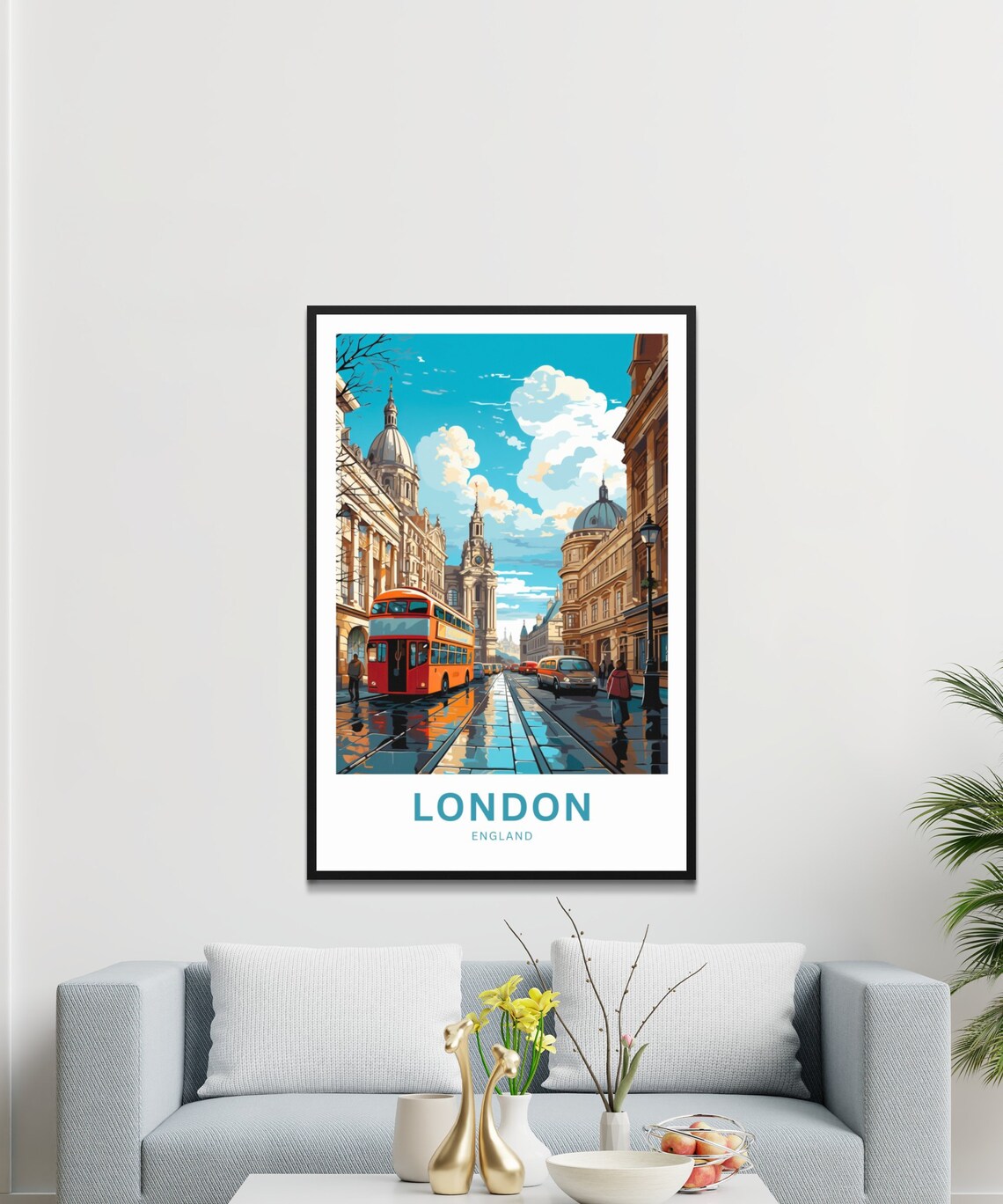 Personalized London England Red Double Decker Bus Street Poster - Image 2