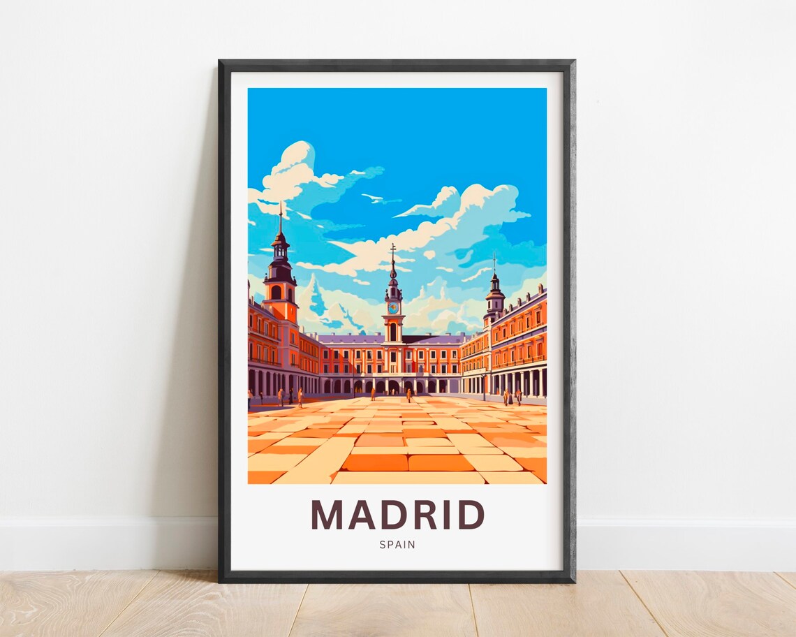 Madrid Spain Plaza Mayor Historic Square Illustration Poster
