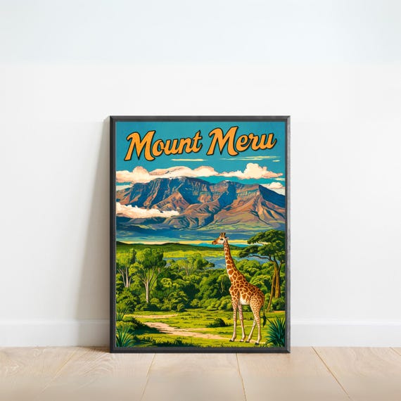 Mount Meru Vintage Travel Poster Mount Meru Print Tanzania Wall Art Framed Gift Tanzania Present