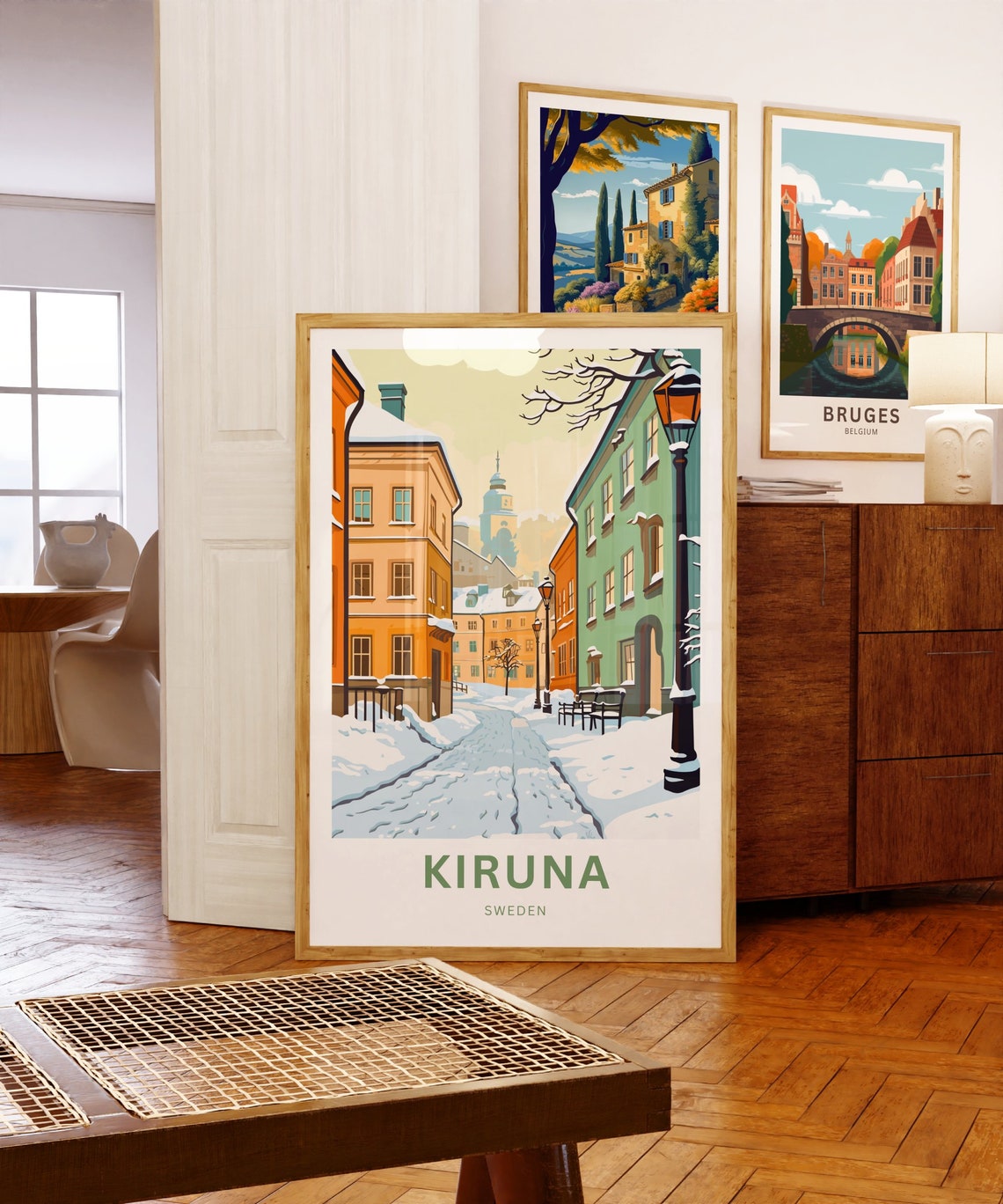 Kiruna Sweden Snowy Old Town Street Personalized Text Poster - Image 5