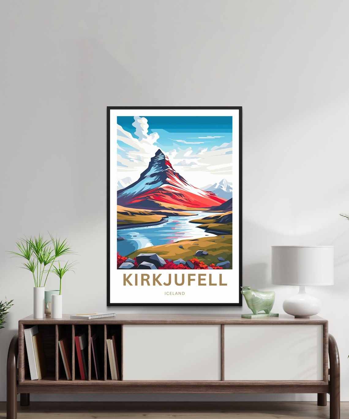 Kirkjufell Iceland Travel Poster Red Peak River Valley Landscape Art - Image 2