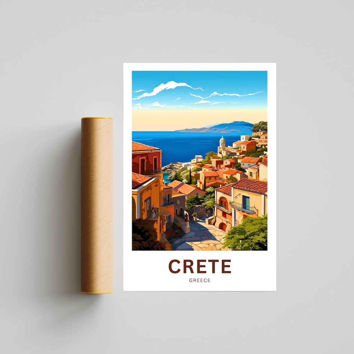 Crete Greece Old Village Street Stone Houses Sea Travel Poster - Image 4