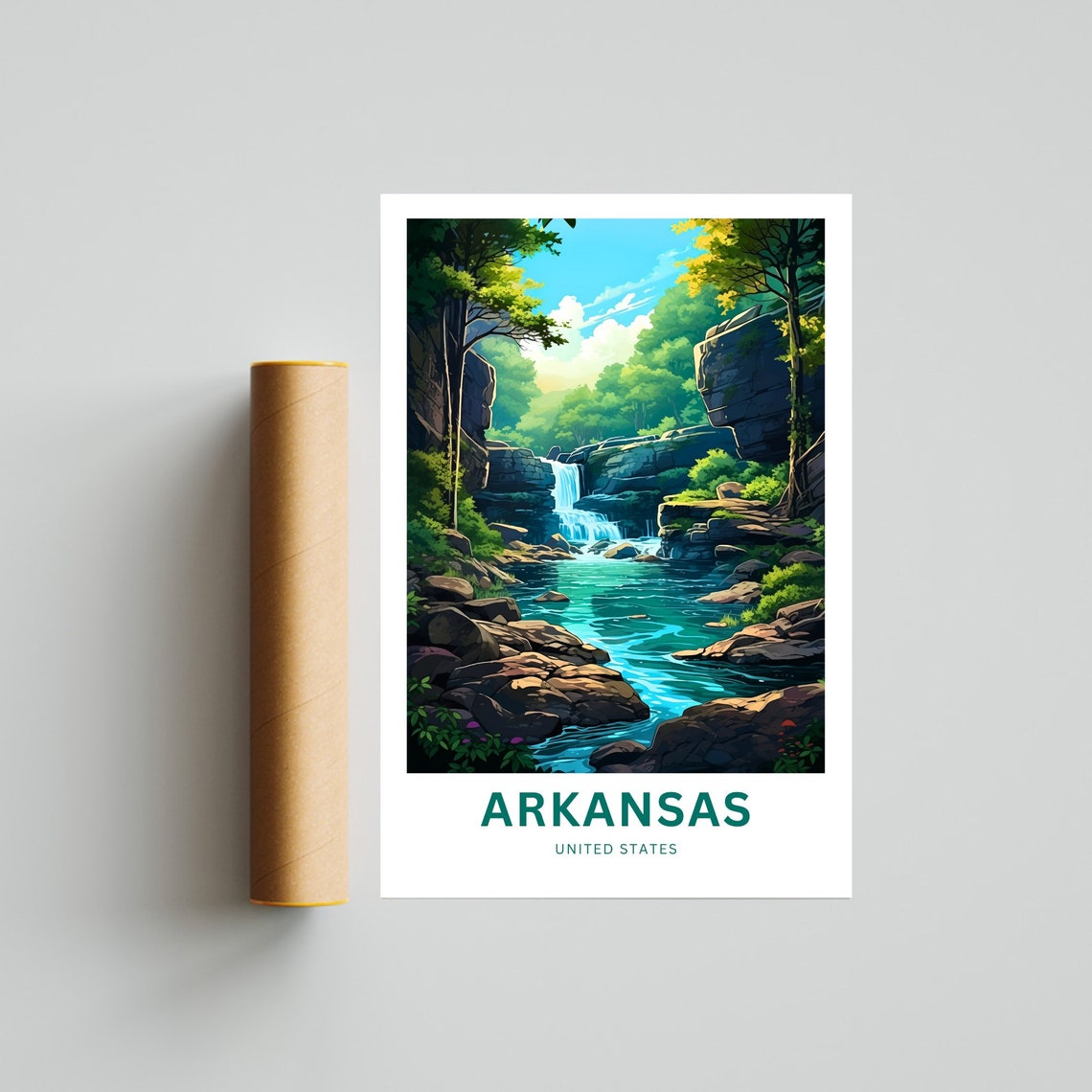 Arkansas Cascading Waterfall Turquoise Pool Forest Travel Poster - Image 4