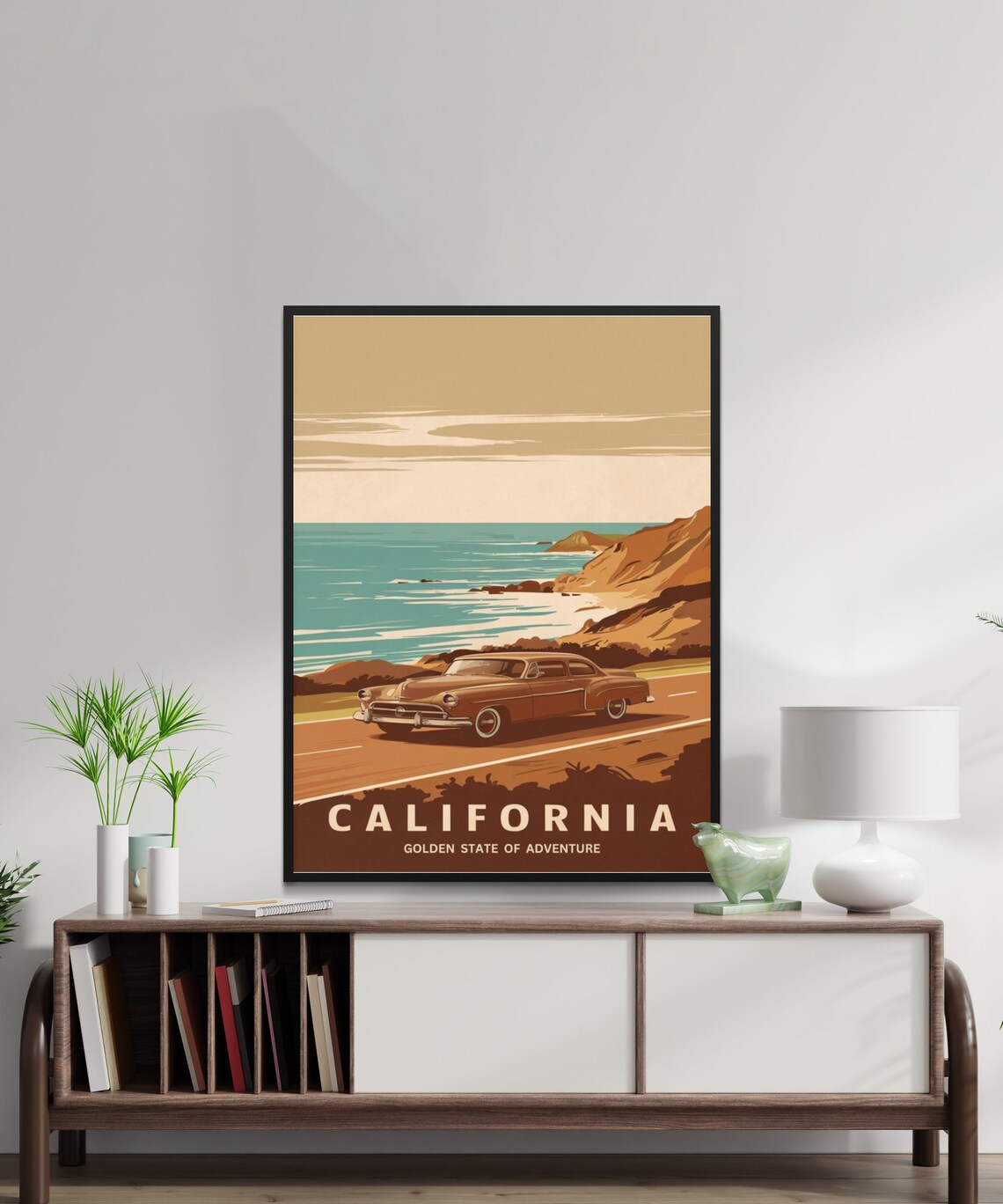 California Sunset Coast Classic Car Vintage Road Trip Poster - Image 2