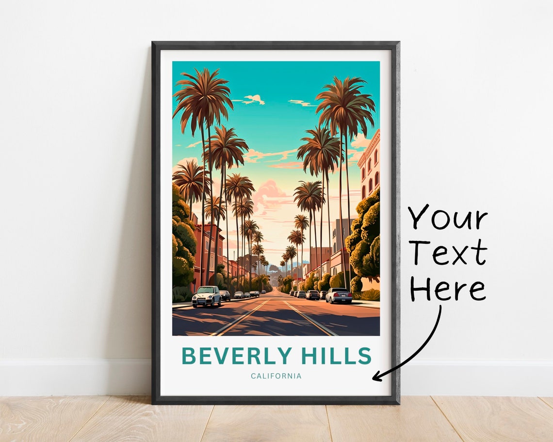 Personalized Beverly Hills California Palm Street Sunset Travel Poster