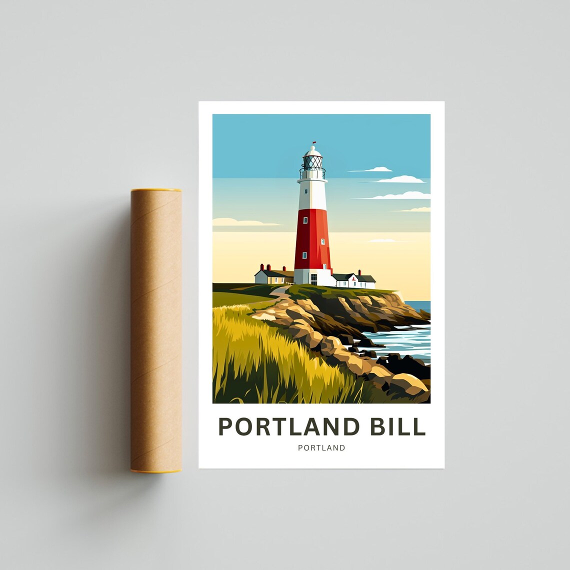 Portland Bill Lighthouse Dorset Red White Cliffs Travel Poster - Image 4