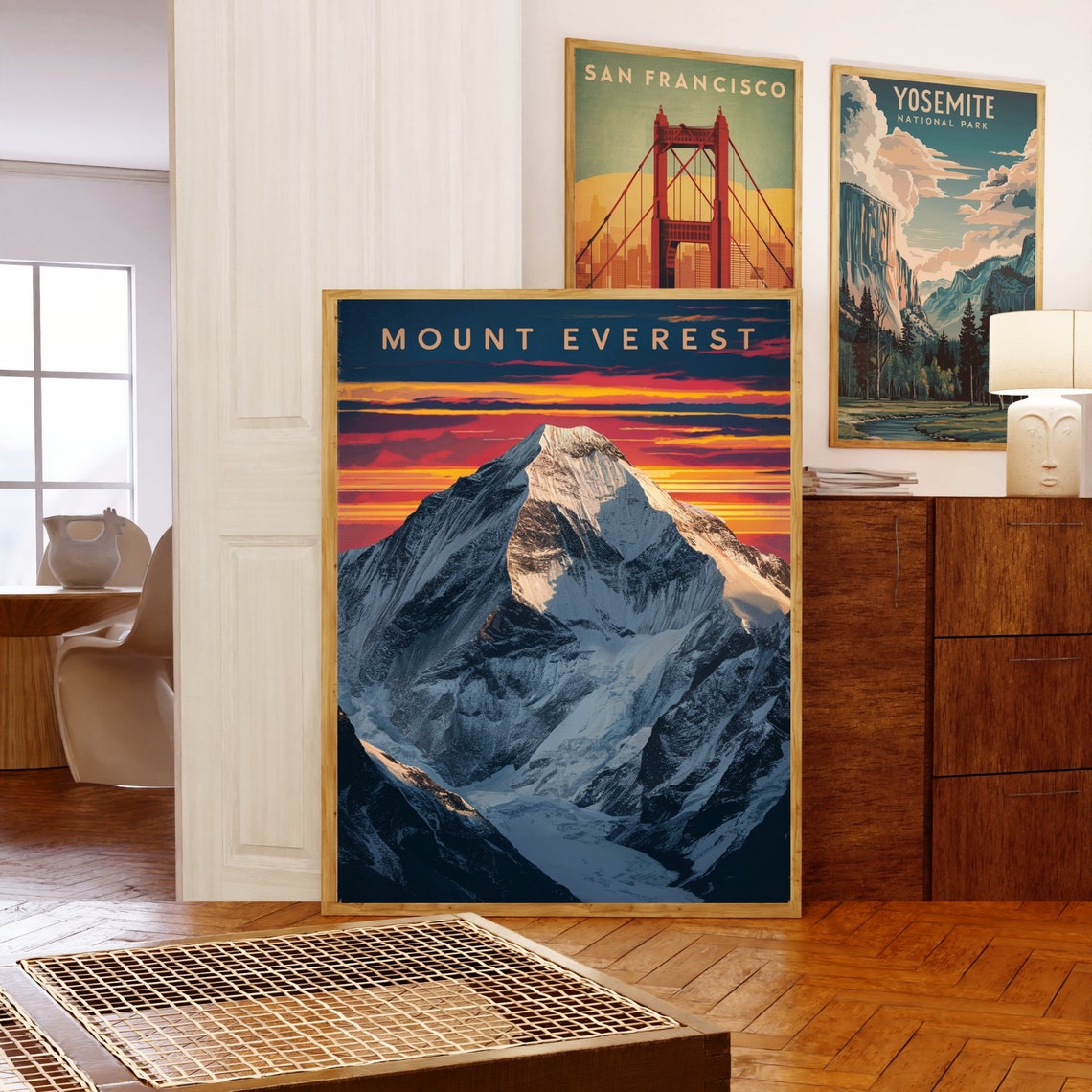 Mount Everest Striped Sunset Sky Glacier Summit Valley Vintage Poster - Image 5