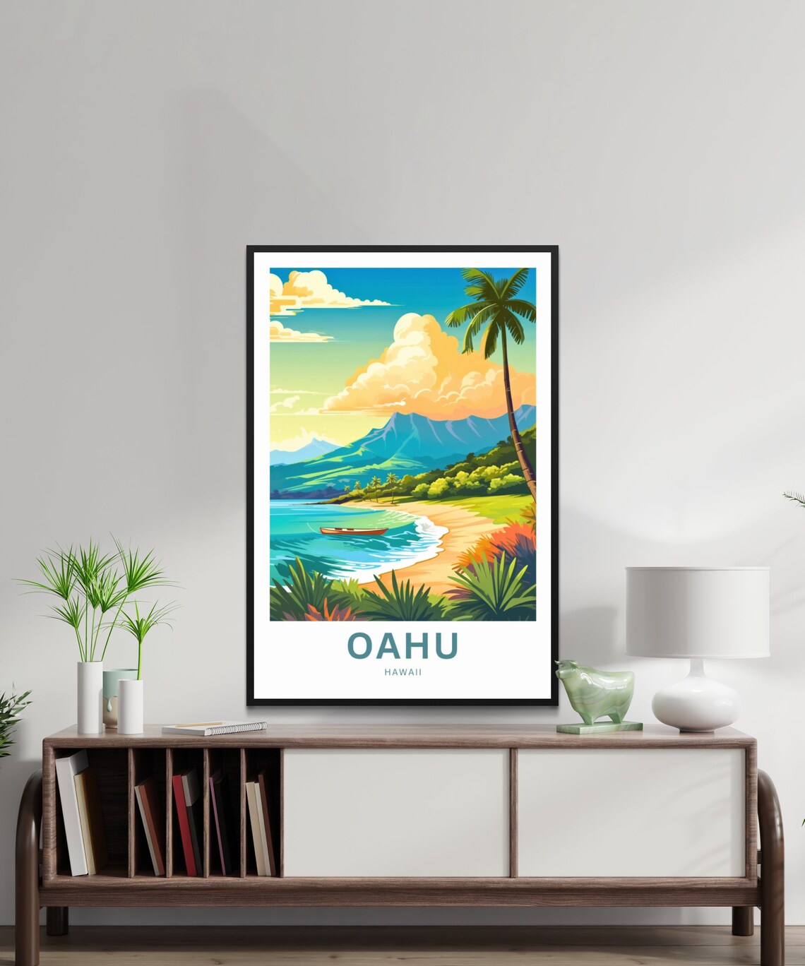 Personalized Oahu Hawaii Canoe Beach Turquoise Sea View Poster - Image 2