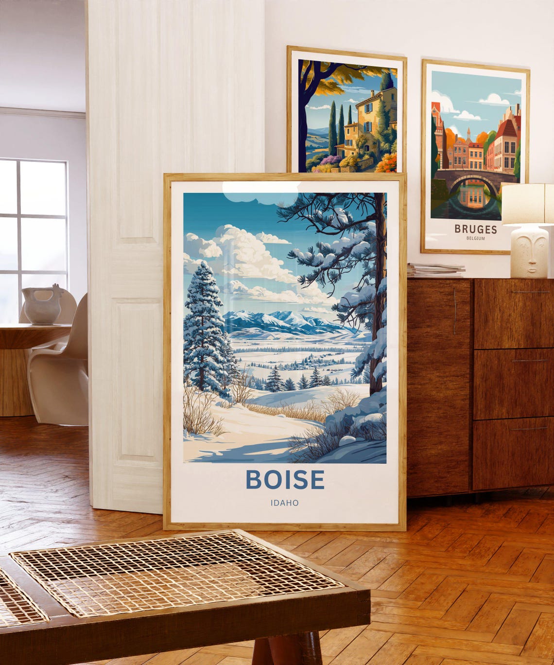 Personalized Boise Idaho Snowy Winter Forest Mountain View Poster - Image 5