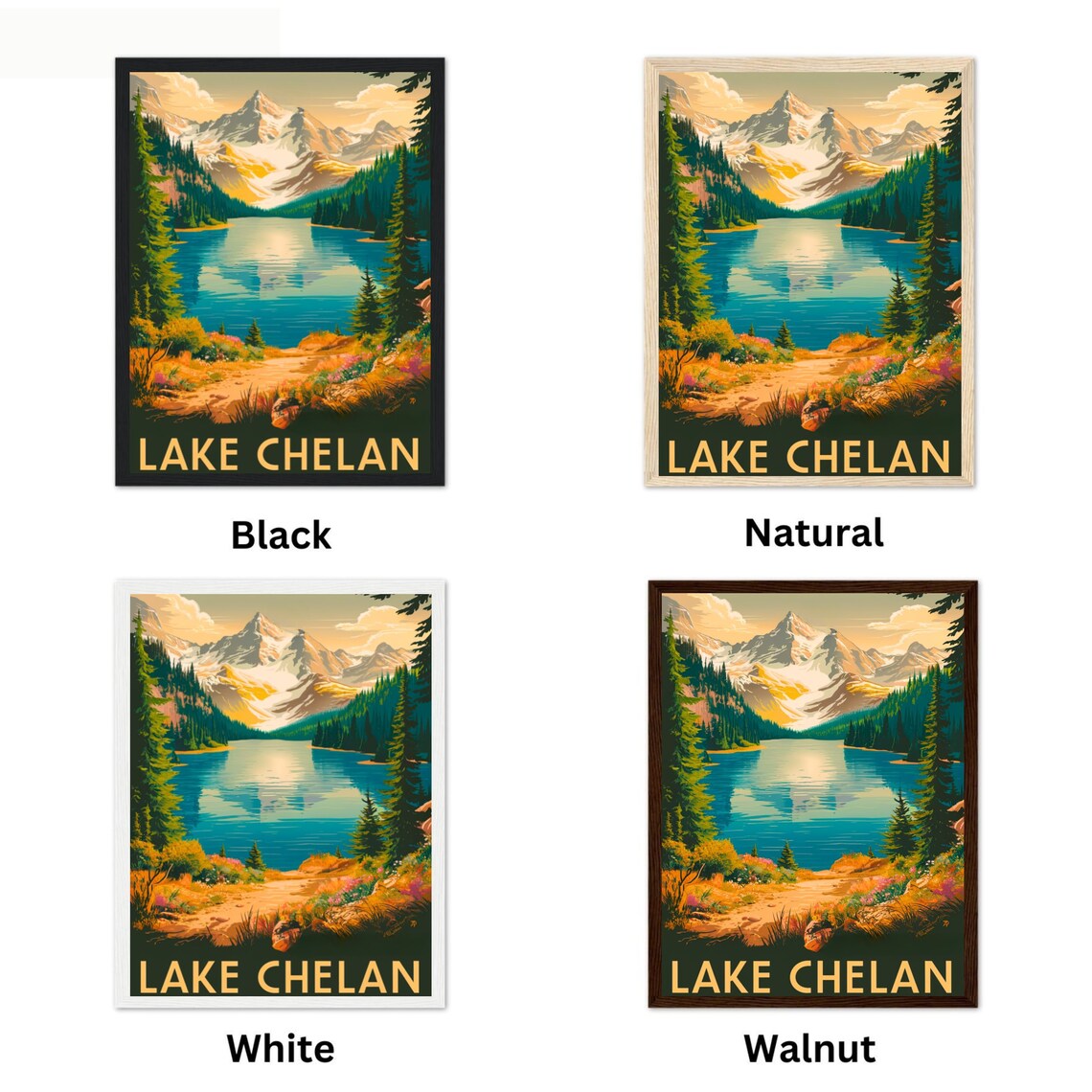 Lake Chelan Alpine Lake Pines Vintage Travel Poster Mountain Decor Art - Image 4