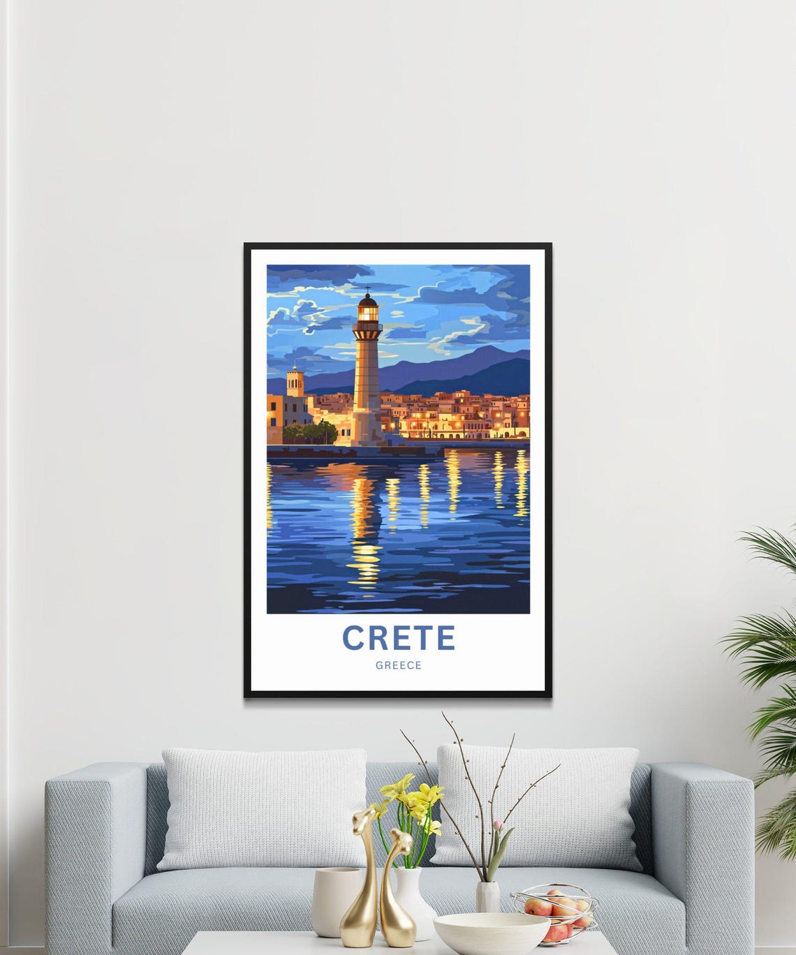 Crete Greece Harbor Lighthouse Golden Evening Water Serene Poster - Image 3