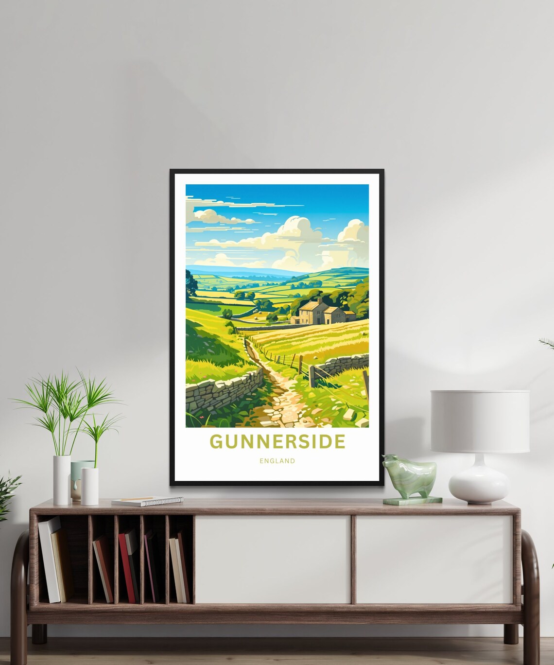 Gunnerside England Green Valley Farmhouse Stone Wall Travel Poster - Image 3