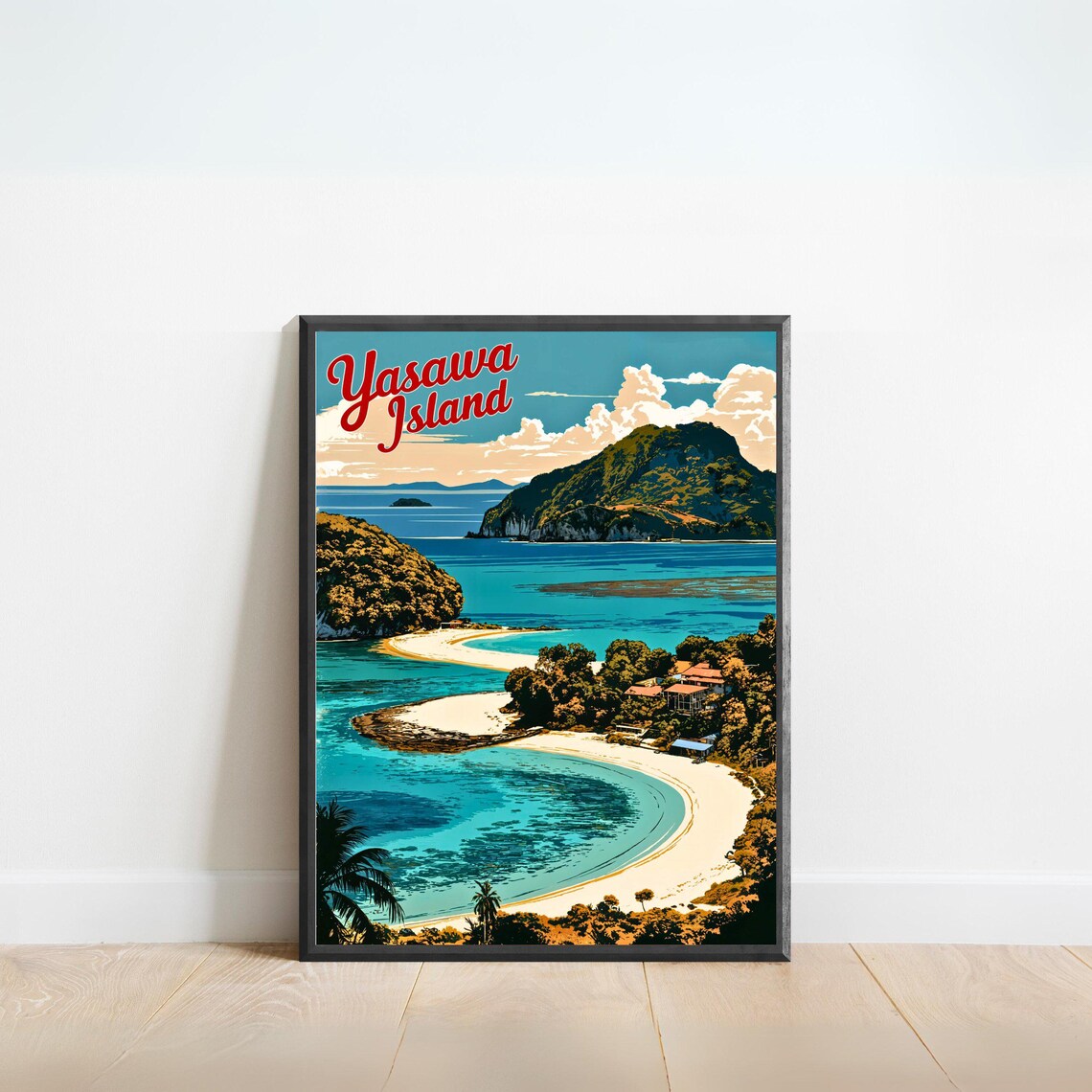 Yasawa Island Fiji Turquoise Lagoon Beach Vintage Travel Poster