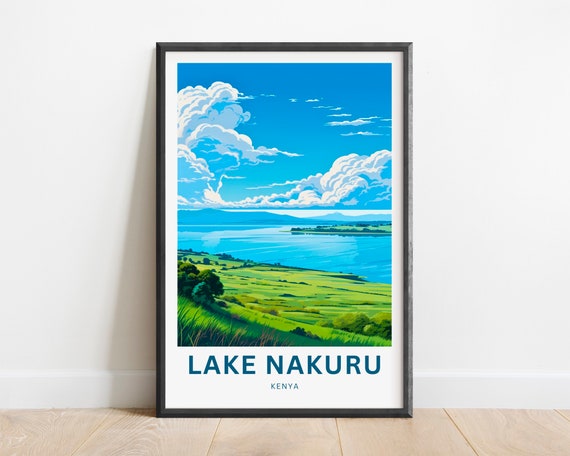 Lake Nakuru Travel Print Lake Nakuru Poster Kenya Wall Art Framed Present Gift Africa Present
