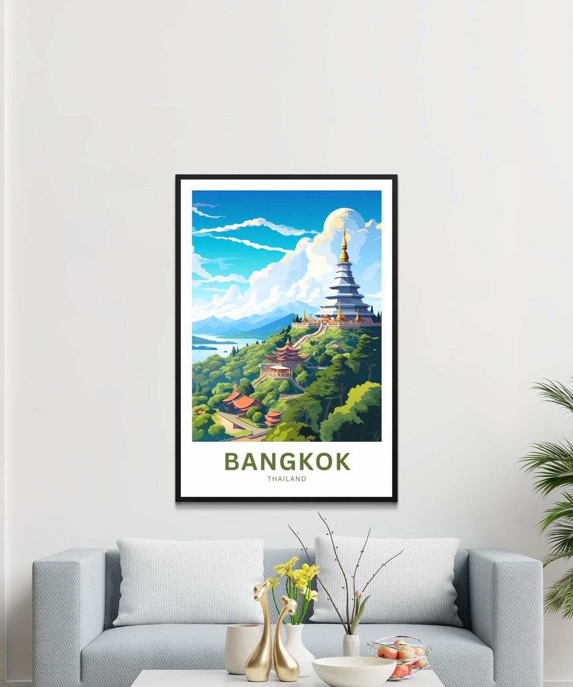 Bangkok Thailand Sophisticated White Chedi Temple View Poster - Image 3