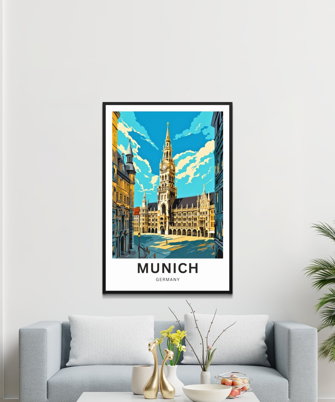 Munich Germany New Town Hall Clock Tower Square Retro Poster - Image 4
