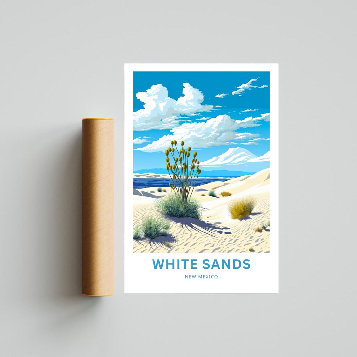 White Sands New Mexico Yucca Plants Desert Dunes Distant Lake Poster - Image 4