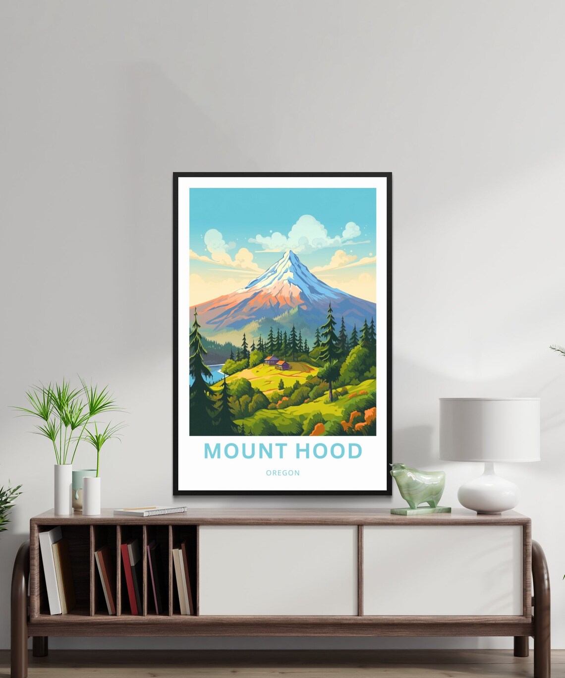 Mount Hood Oregon Snow Capped Peak Cabins Personalized Travel Poster - Image 2