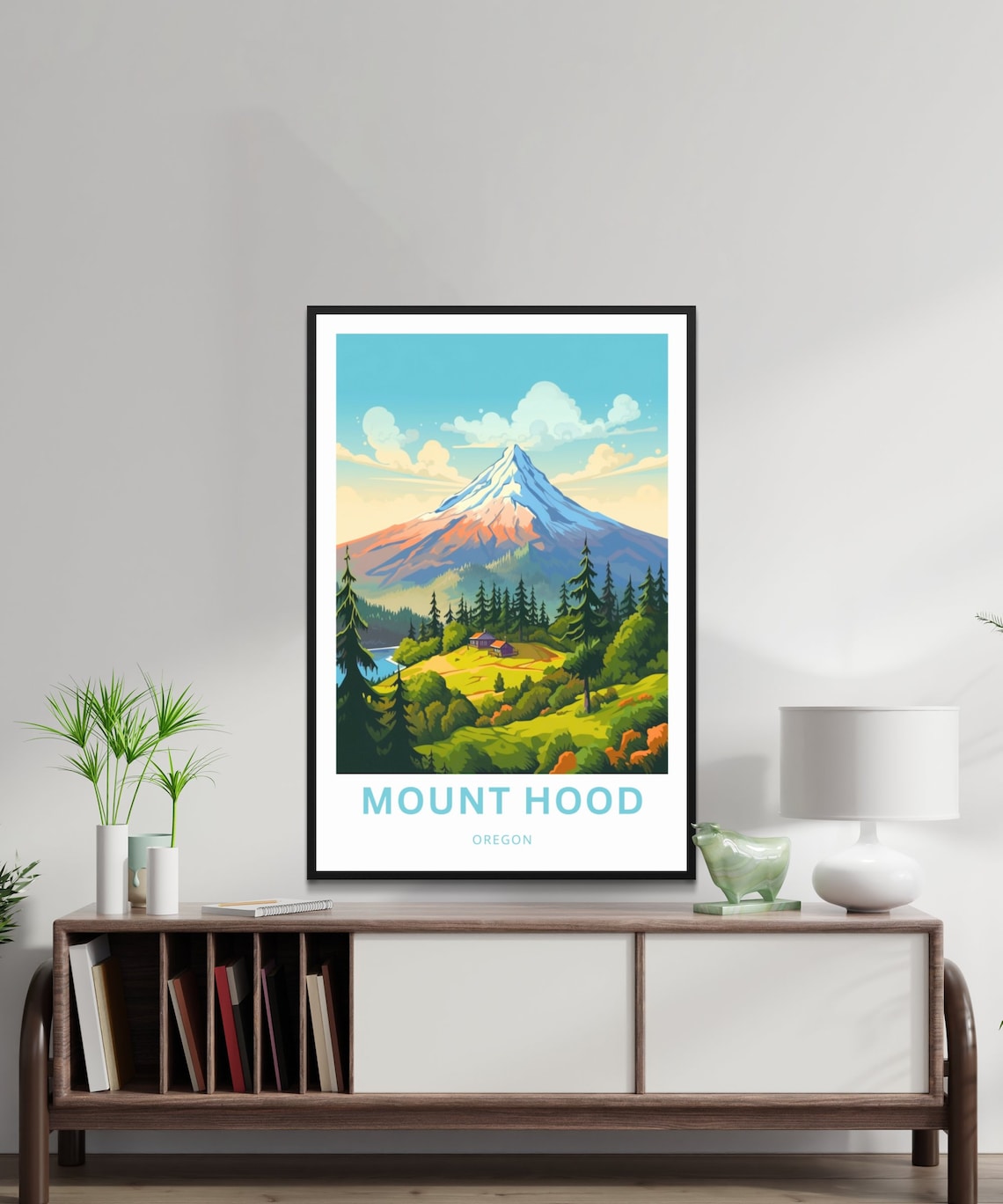 Mount Hood Oregon Snow Peak Alpine Cabin Forest Travel Poster - Image 2