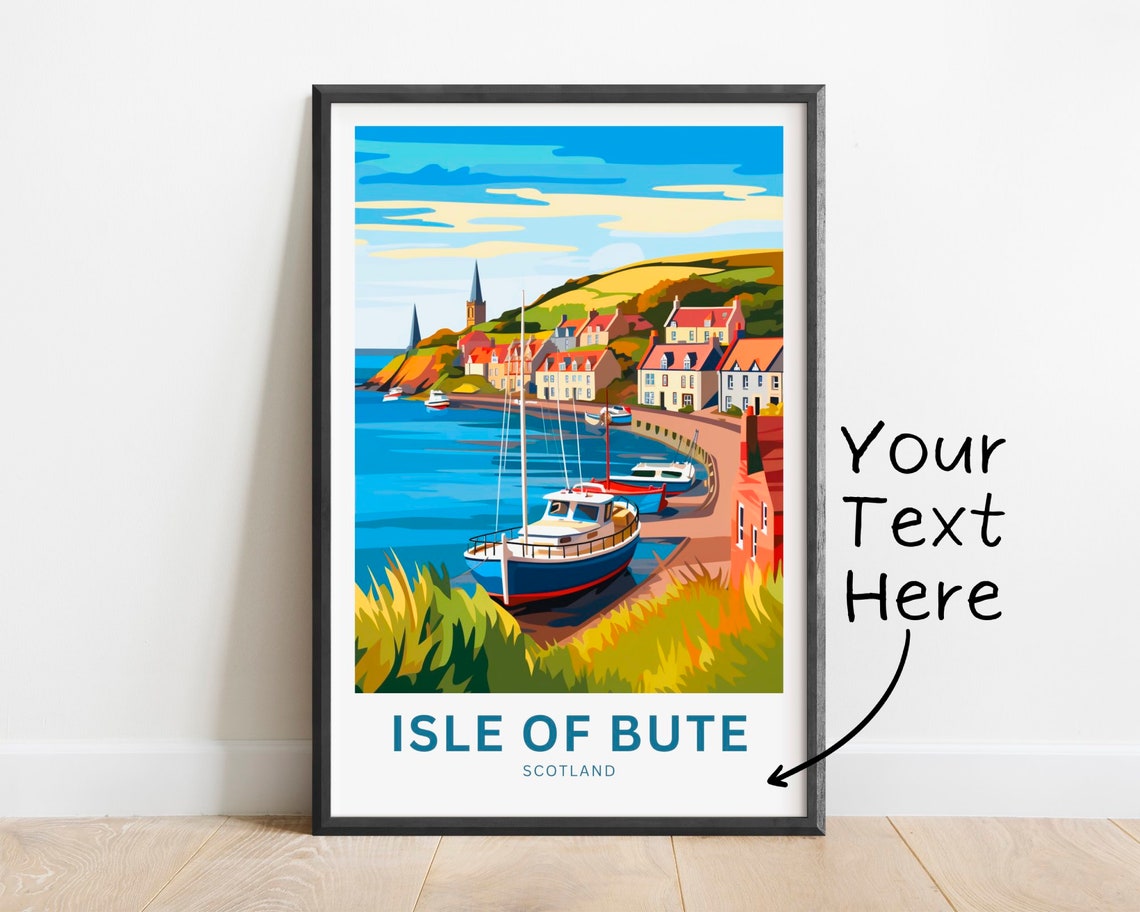 Isle Of Bute Scotland Harbor Boats Personalized Travel Poster