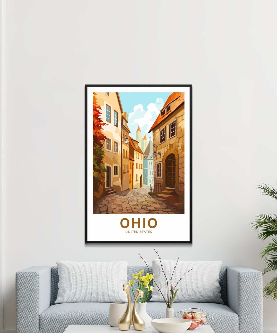 Ohio United States Historic Cobblestone Street Houses Travel Poster - Image 3