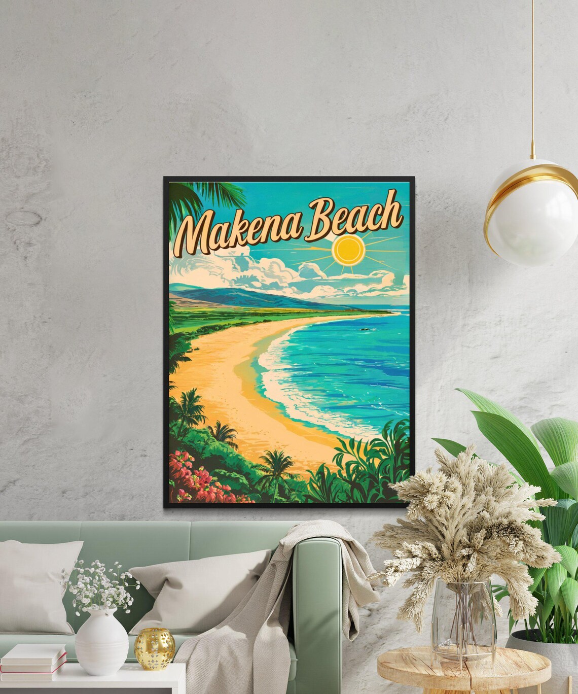 Makena Beach Hawaii Golden Sand Sunny Day Vintage Travel Poster - Image 4
