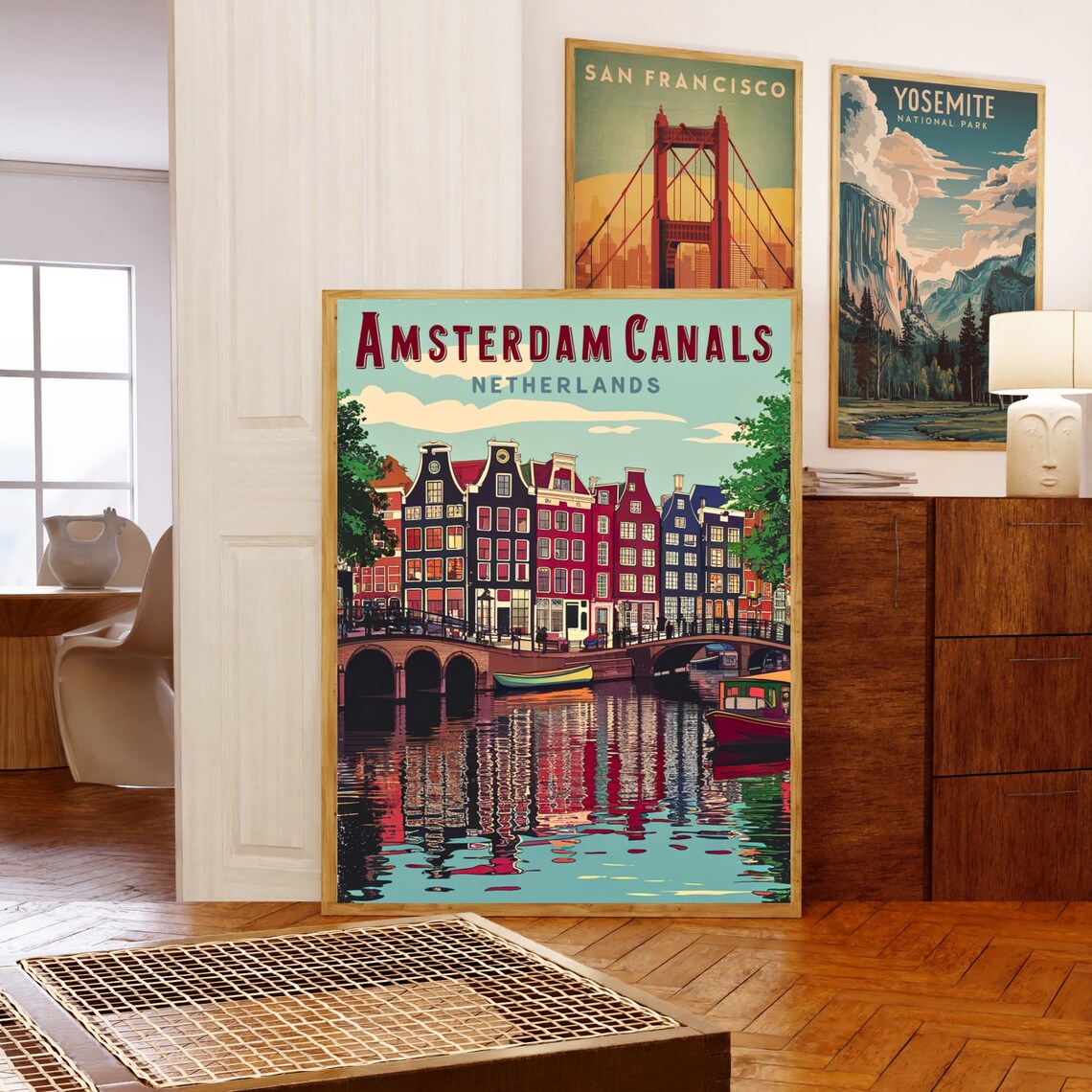 Amsterdam Canals Netherlands Bridge Canal Boat Reflection Poster - Image 5