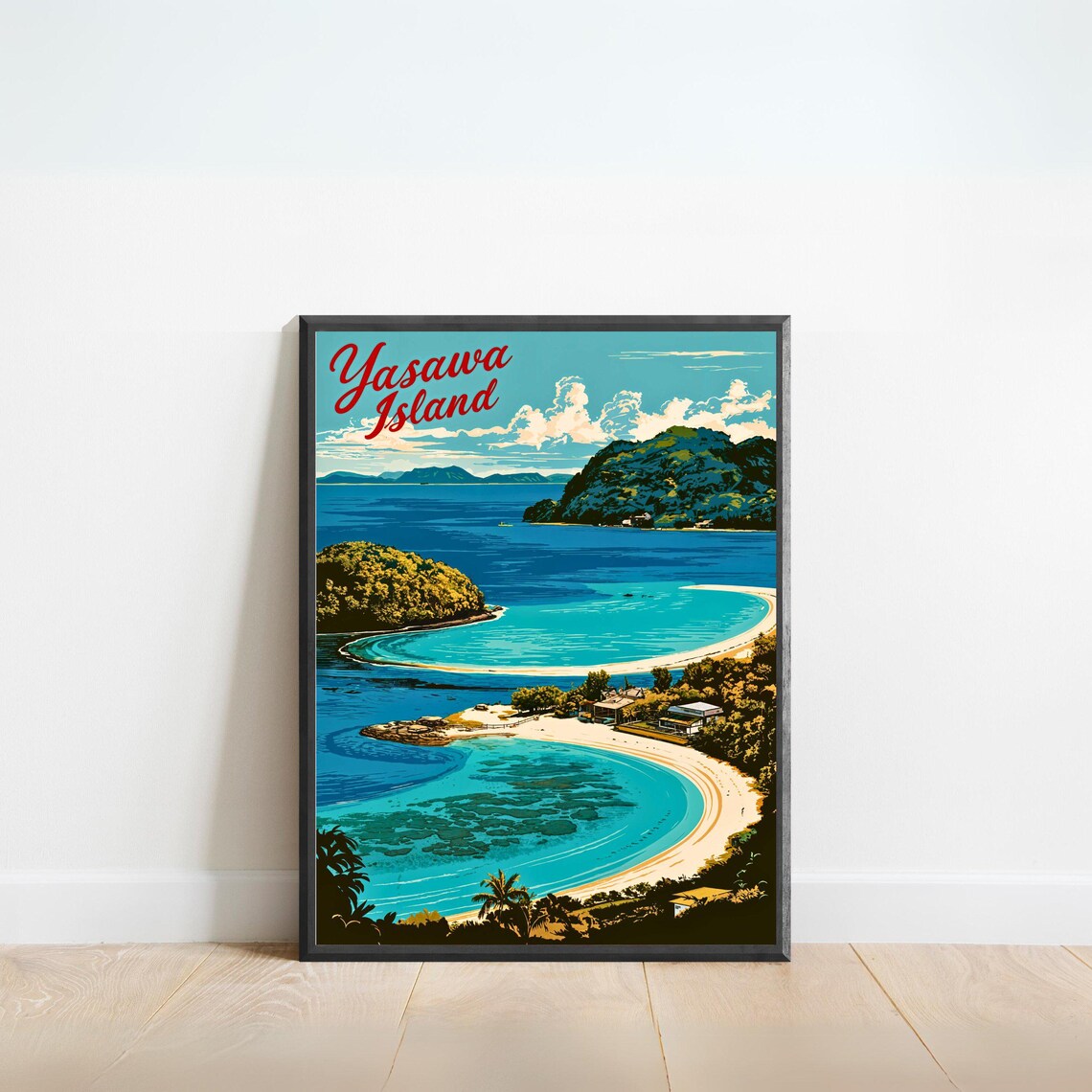 Yasawa Island Fiji Turquoise Lagoon Vintage Retro Beach Travel Poster