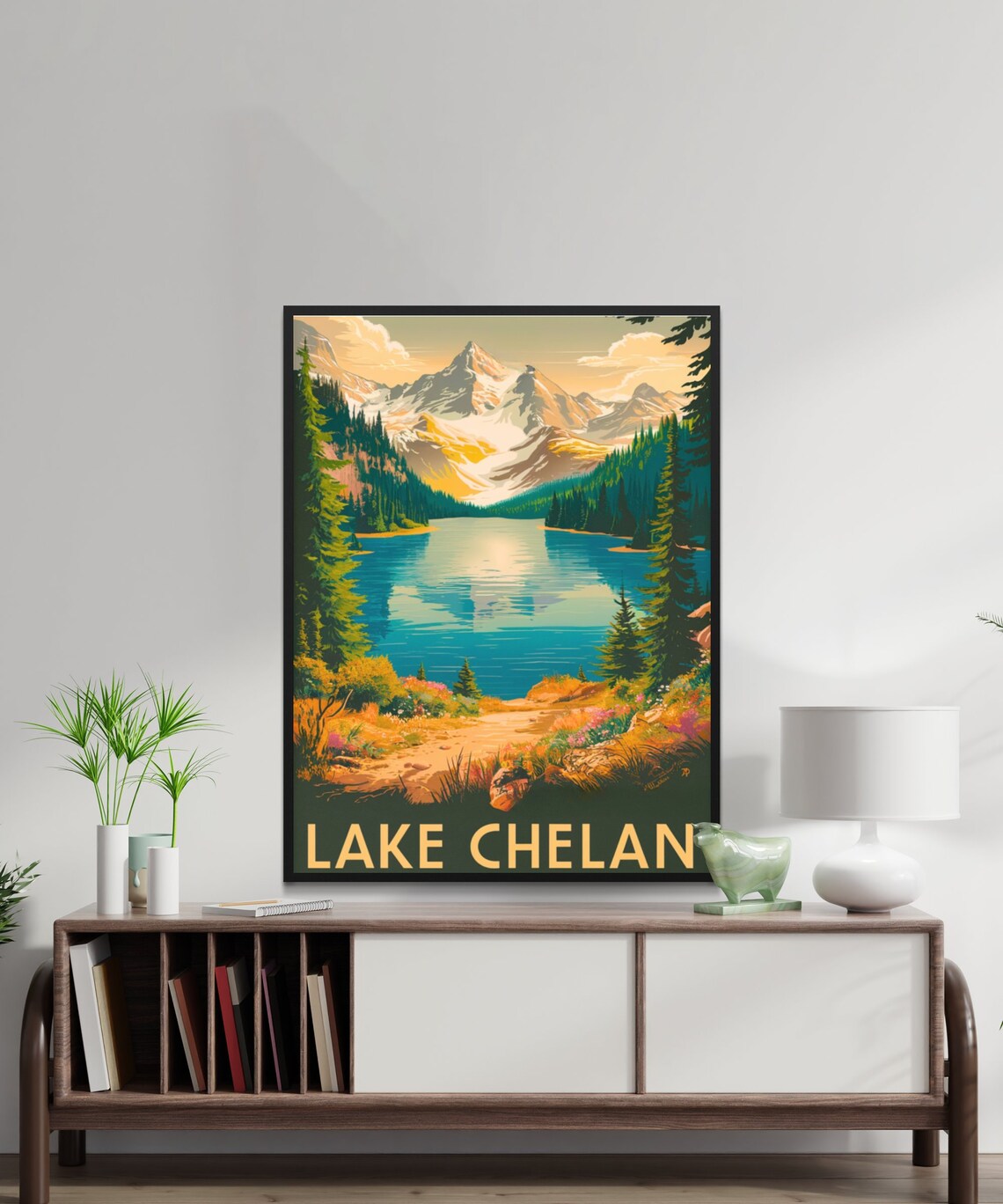 Lake Chelan Alpine Lake Pines Vintage Travel Poster Mountain Decor Art - Image 3