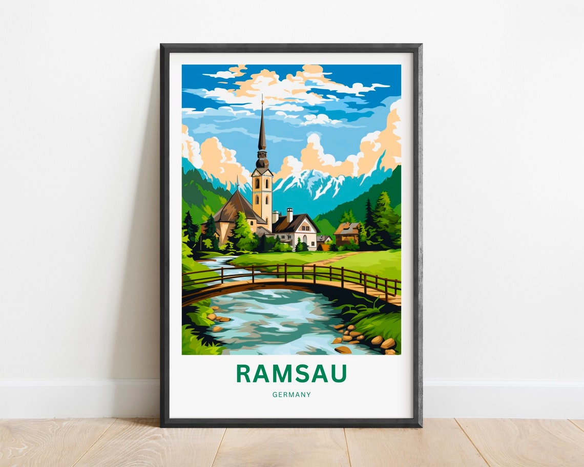 Ramsau Germany Charming Church Bridge Over A Mountain Stream Poster