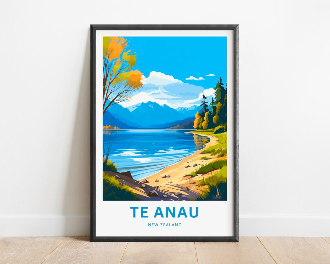 Te Anau New Zealand Alpine Lake Mountains Autumn Scene Poster