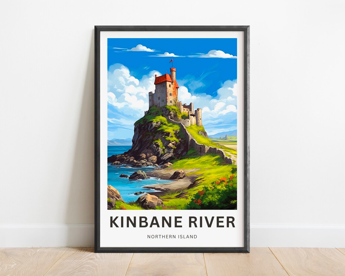 Kinbane River Northern Ireland Coastal Castle Sea Cliffs Travel Poster