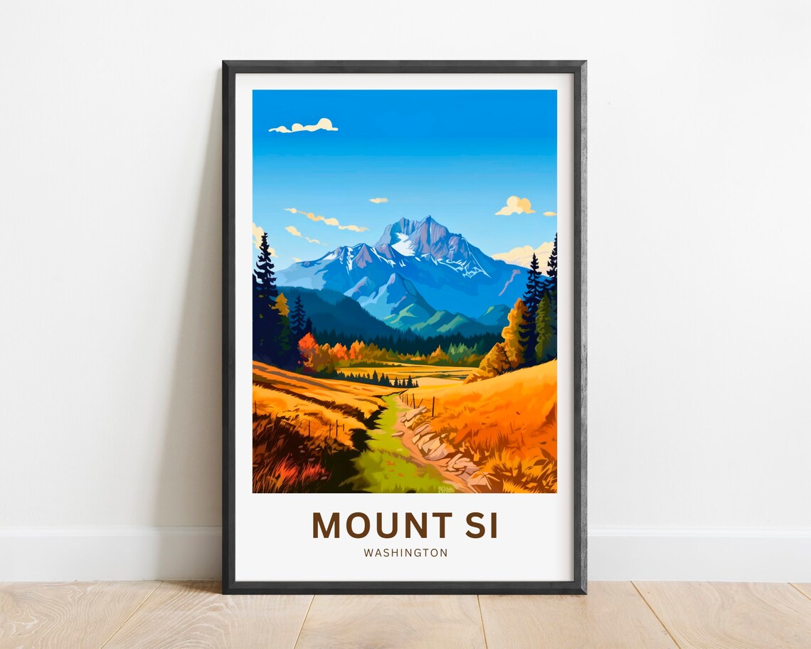 Mount Si Washington Autumn Meadow Mountain Peak Trail Travel Poster