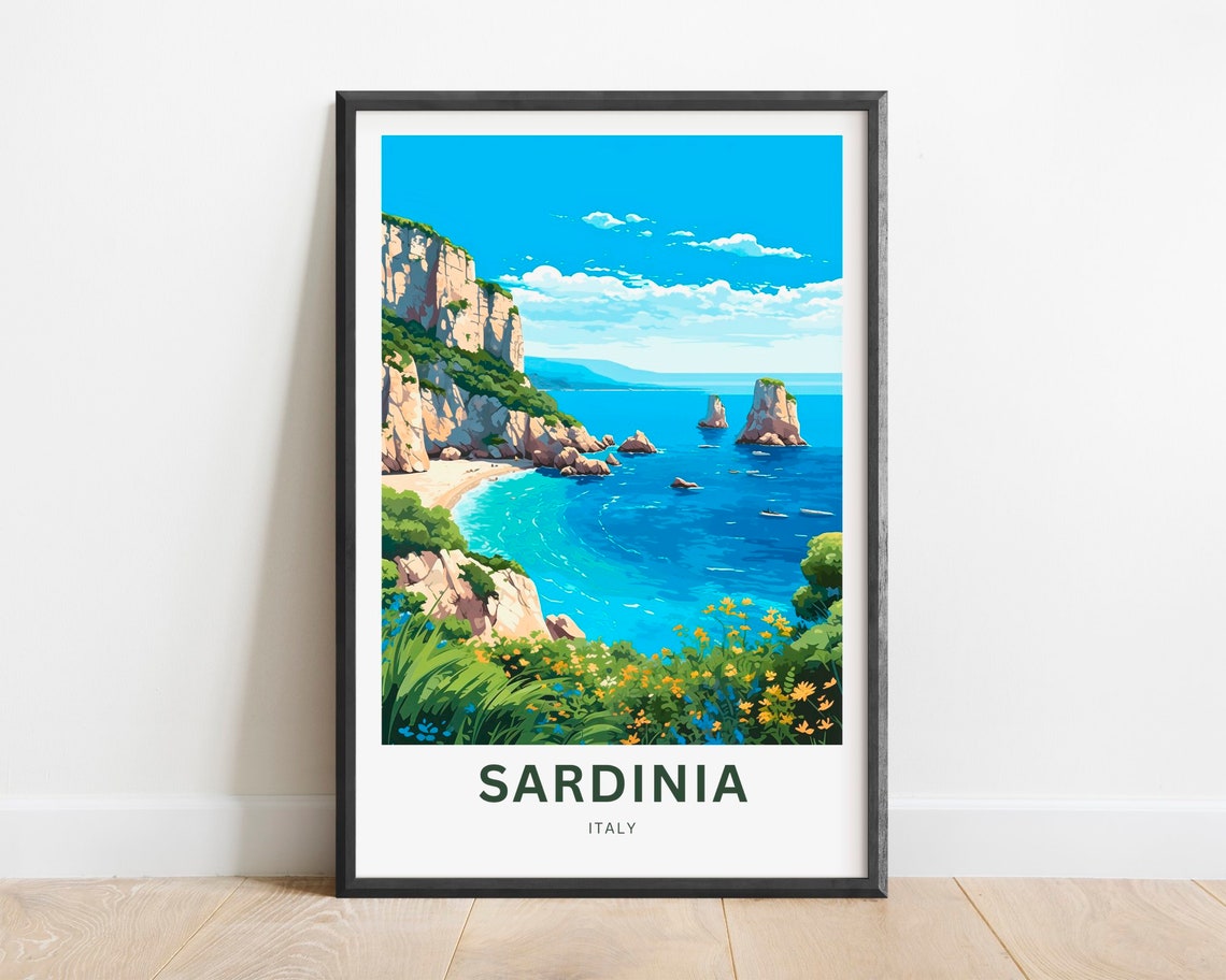 Sardinia Italy Dramatic Sea Cliffs Stacks Wildflower Cove Beach Poster