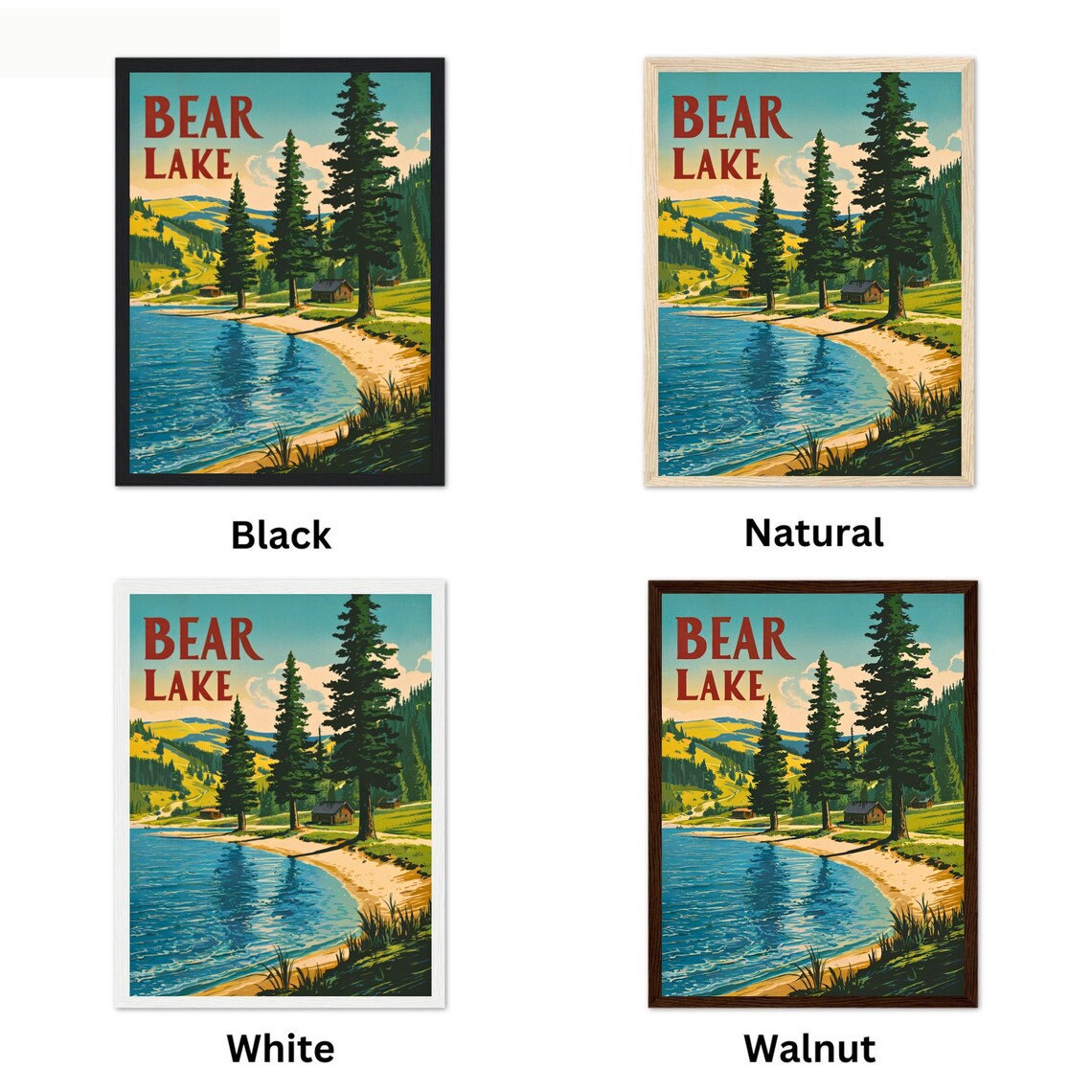 Bear Lake Vintage Lakeside Cabins Pine Forest Mountain Poster - Image 2