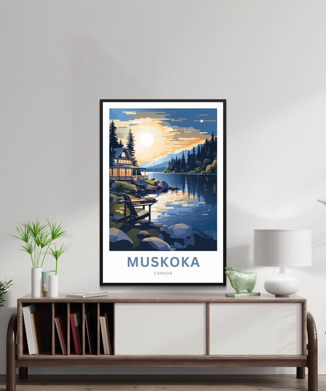 Muskoka Canada Customizable Lakeside Cabin Sunset Canoe Poster - Image 2