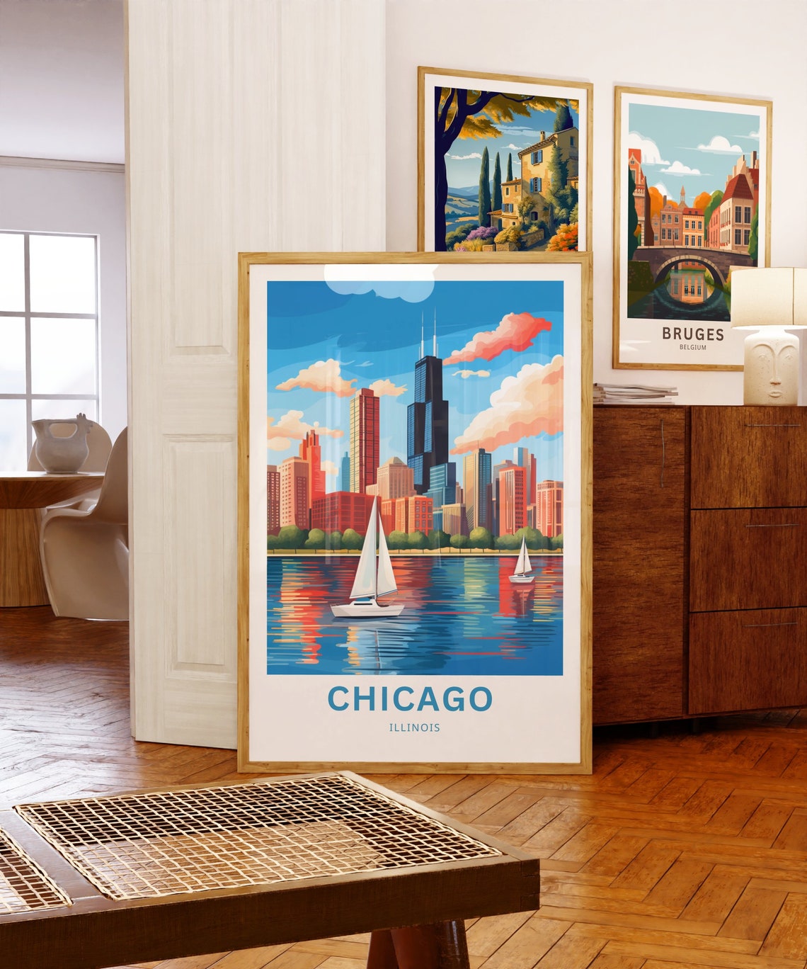 Personalized Chicago Skyline Lake Sailboats Illinois Travel Poster - Image 5