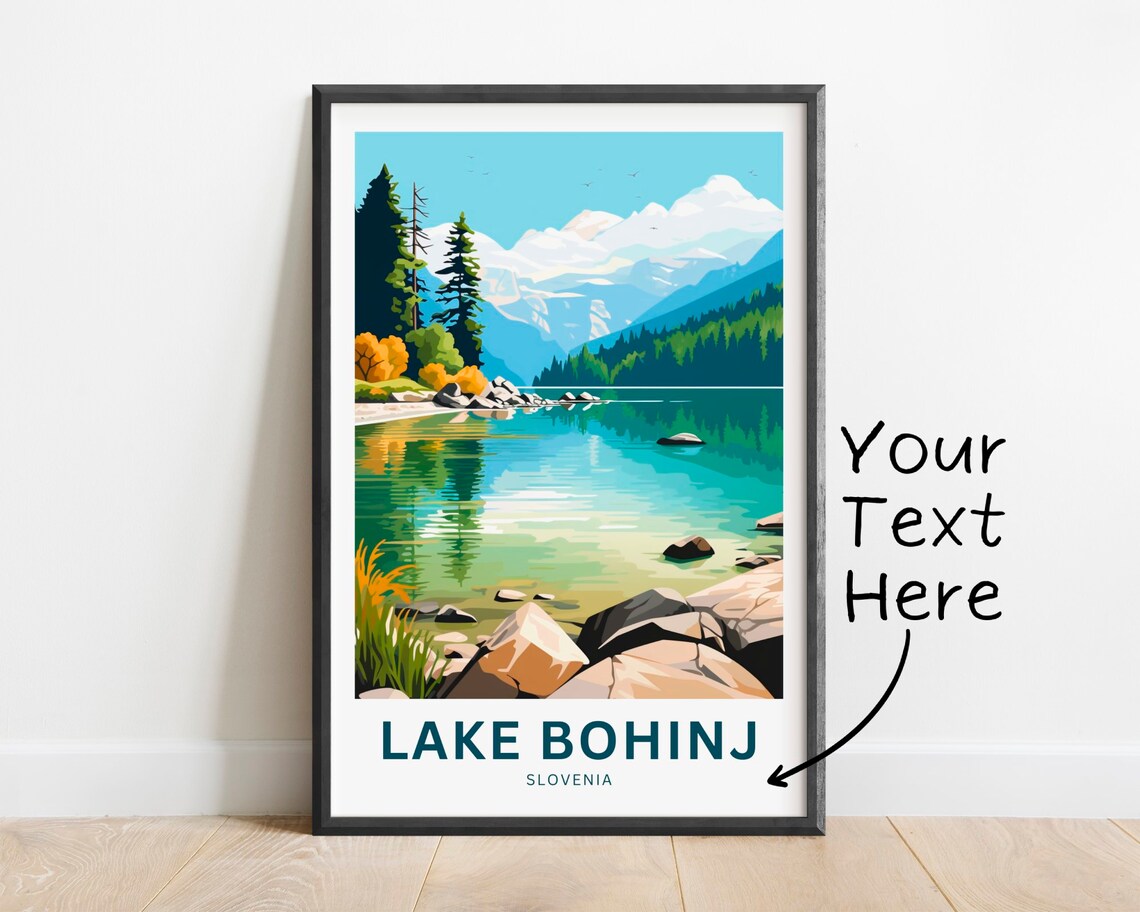 Lake Bohinj Personalized Snow Peak Lake View Travel Art Poster