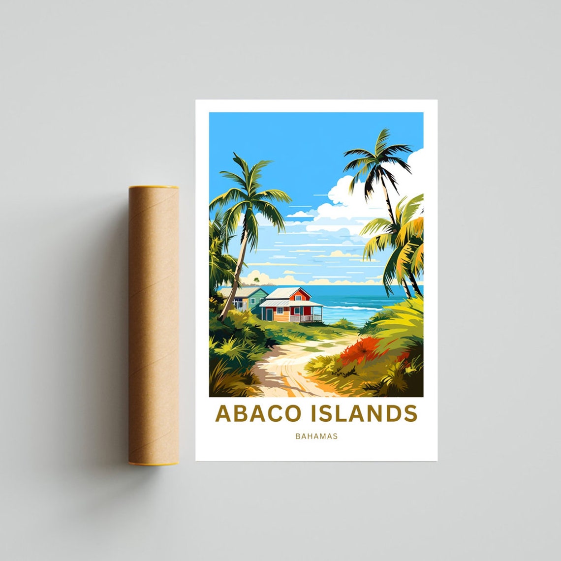 Abaco Islands Bahamas Tropical Beach Cottage Palm Path Poster - Image 4