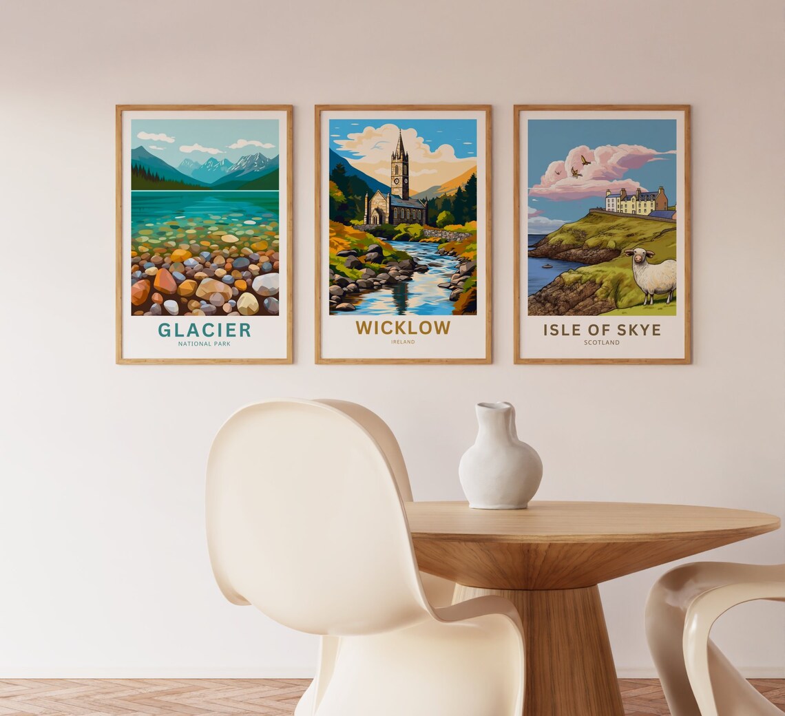Wicklow Ireland Stone Church by River Vintage Style Travel Poster - Image 3