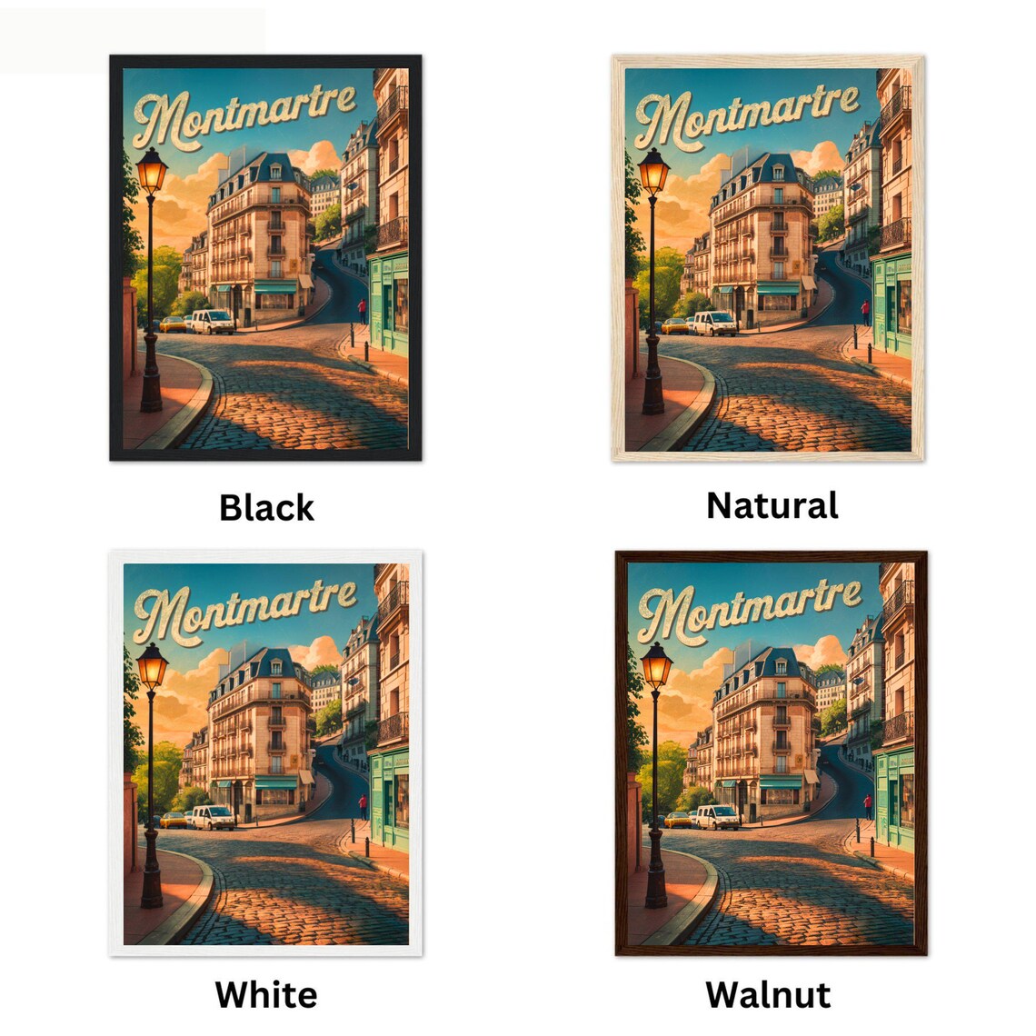 Montmartre Paris Vintage Cobblestone Street Scene Travel Poster - Image 4