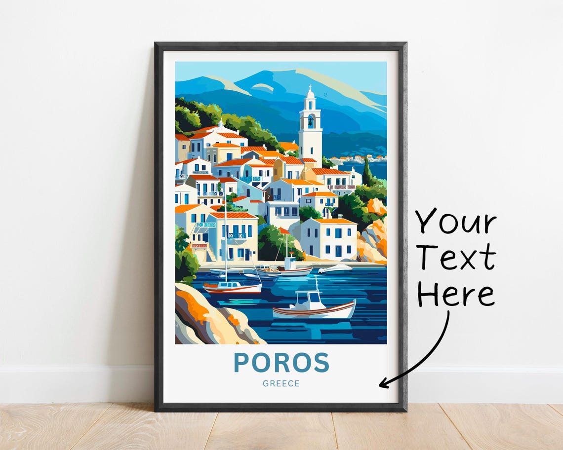 Personalized Poros Greece Whitewashed Town Custom Text Travel Poster