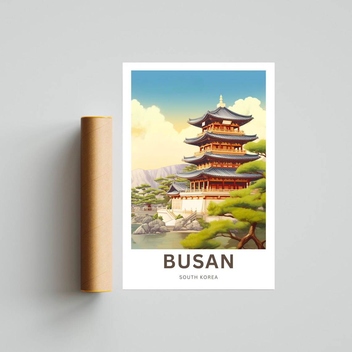 Busan South Korea White Pagoda Temple Lake Gardens Travel Poster - Image 4