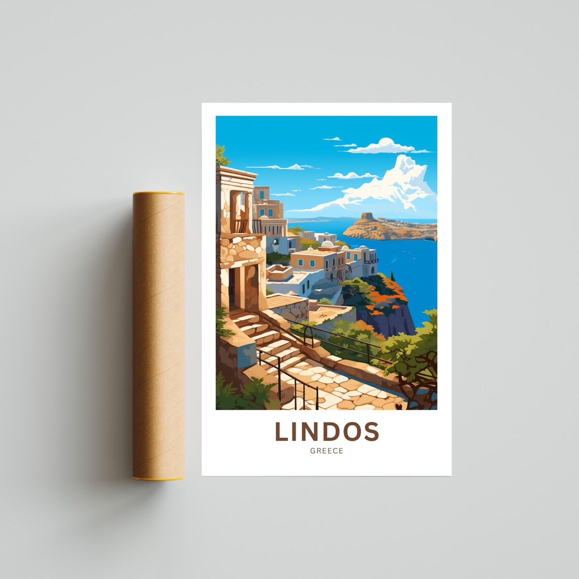 Personalized Lindos Travel Poster, Greece Wall Art - Image 4