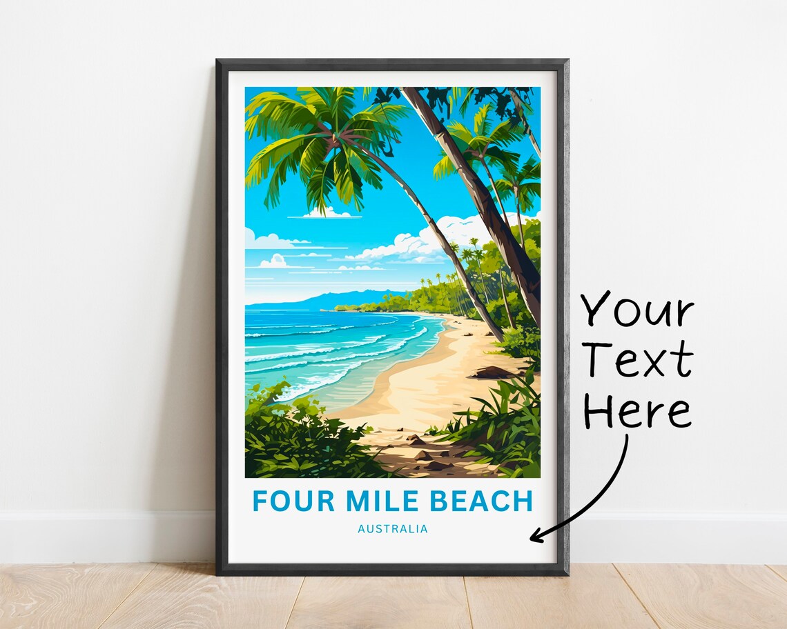 Four Mile Beach Australia Turquoise Water Palms Vintage Travel Poster - Image 3