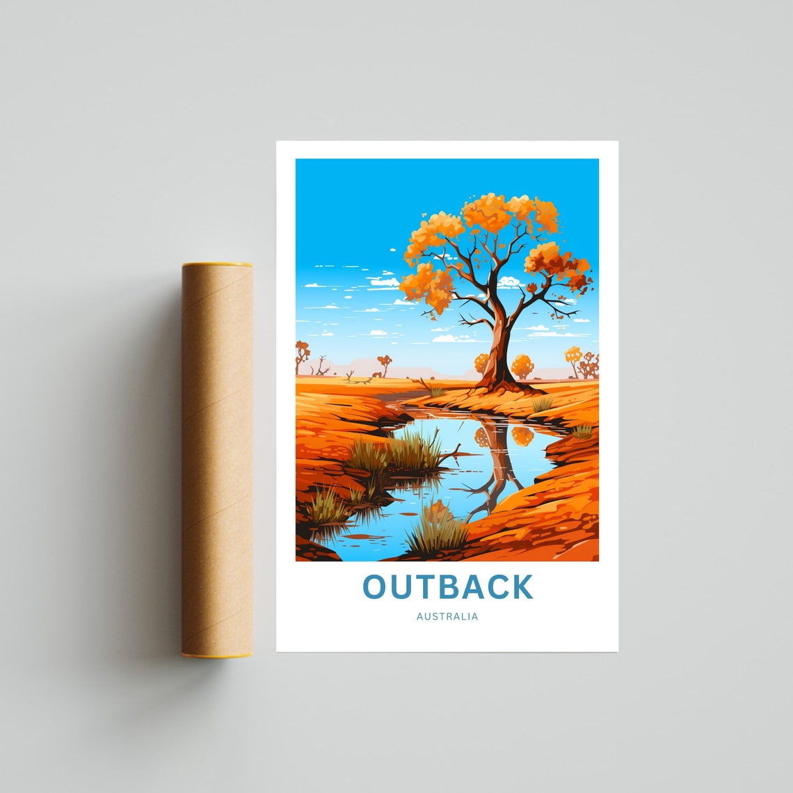 Personalized Outback Australia Red Desert Waterhole Travel Poster - Image 4