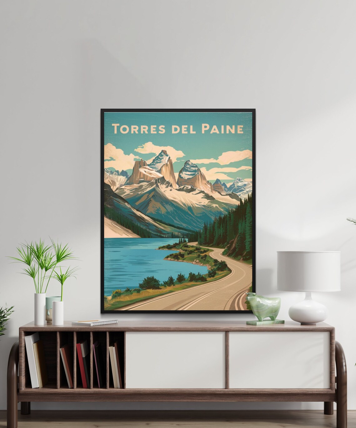 Torres Del Paine Patagonia Granite Peaks Lake Road Vintage Poster - Image 2