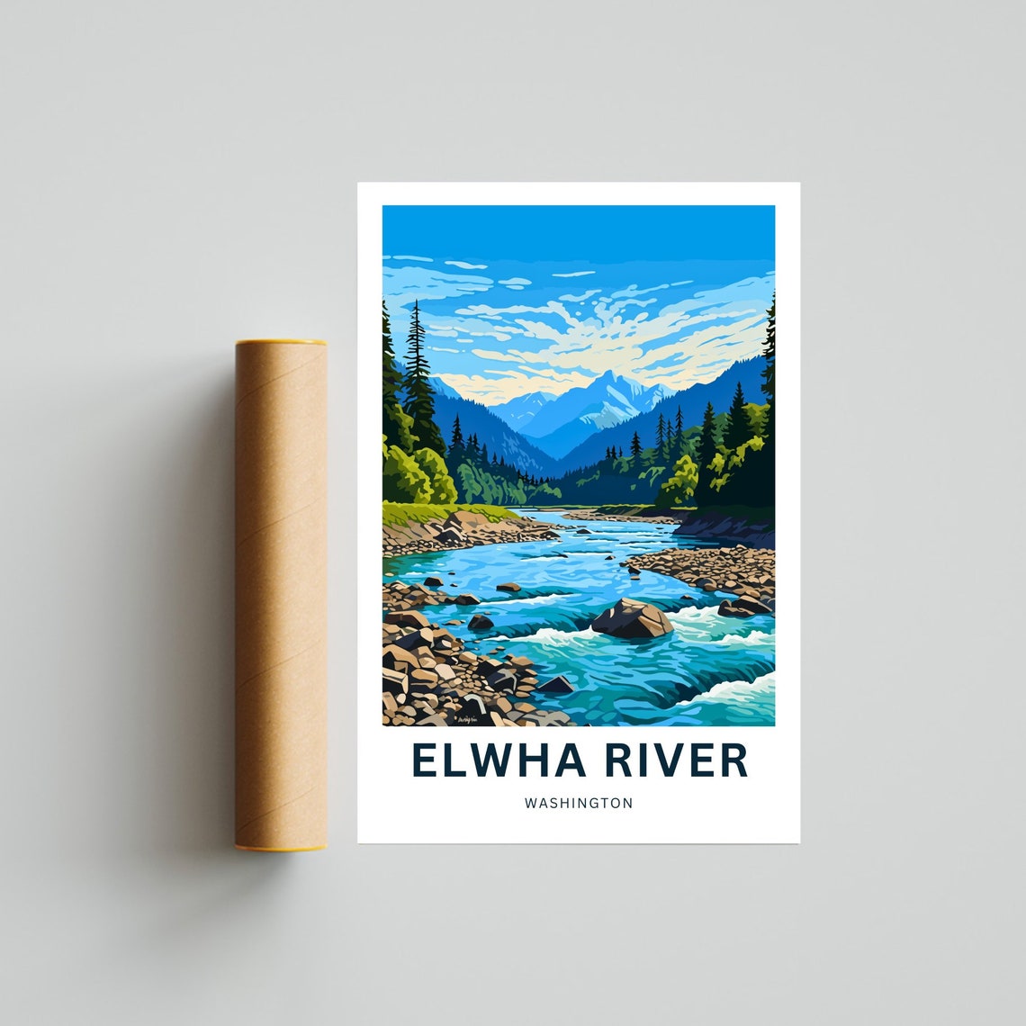 Elwha River Washington Whitewater Rapids Rocks Peaks Travel Poster - Image 4