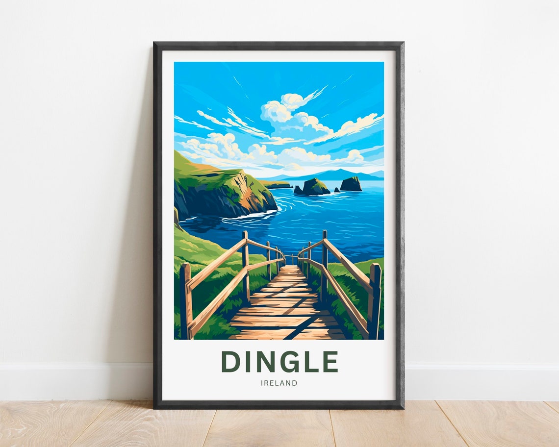 Dingle Ireland Coastal Cliffs Boardwalk Sea View Travel Poster