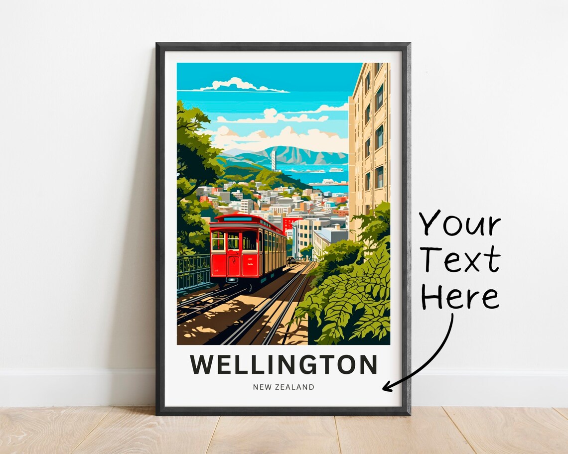 Wellington Cable Car Harbor View Custom New Zealand Travel Poster